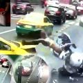 Military police officer flies off his motorbike in Bangkok while riding escort duty for high ranking official