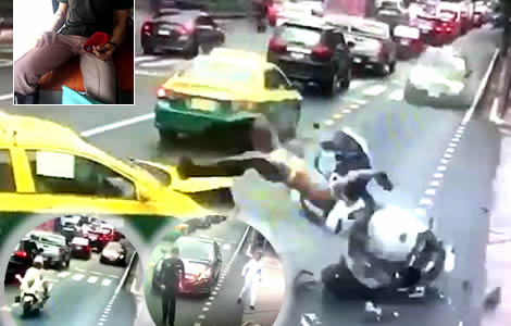 bangkok-motorbike-military-ecort-officer-collision-taxi-high-ranking-mercedes