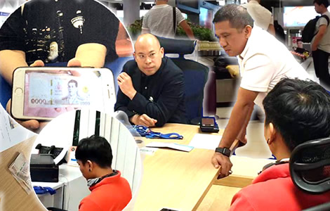 police-suvaranabhumi-airport-arrest-bagage-handler-thai-man-south-korean-woman-phone-pics-cash