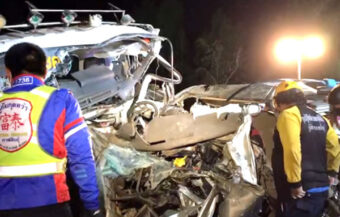 Lorry and pickup truck in a head-on collision in Kalasin leaving four bodies within the wreckage