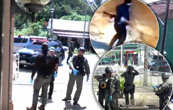 Heavily armed gold shop raiders foiled by wily owner who threw 20kg explosive device into tank