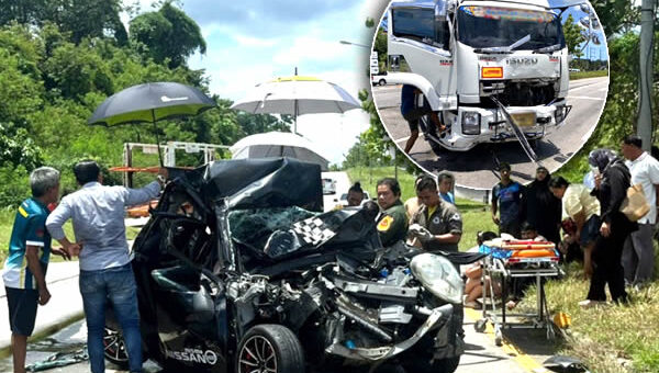 Sleep-deprived trailer truck ploughed into stationery passenger car at traffic lights. Driver was asleep
