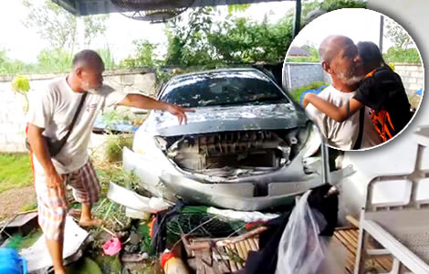 8 year old girl in Udon Thani had a narrow escape when a UK man’s car crashed through her garden wall