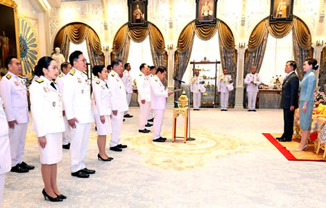 New cabinet members in solemn oath taking ceremony before the King and Queen at the Dusit Palace, Bangkok