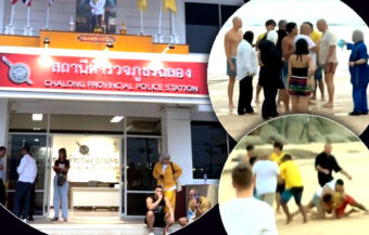 Lifeguards end up fighting for their own on Nai Harn Beach this Monday after Kuwaiti tourists saw red