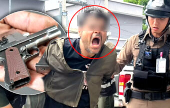 Failed Indian company director freaks out in central Bangkok with an imitation firearm after taking pot