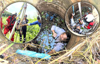 German man saved from well shaft on Thursday after falling in while attempting to mow neglected ground