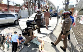 Western foreigner naked in the red light area of Pattaya cries out to God as locals react with shock on their commute