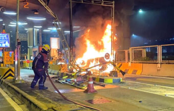 Young man asleep at wheel wakes up just in time to exit Honda Jazz car which exploded into a fireball