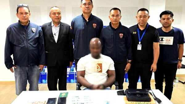 Nigerian drug dealer arrested in Inthamara area of Bangkok in sting operation with cocaine and ecstasy