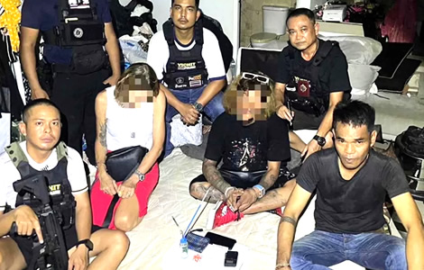 Thai man and Norwegian girlfriend arrested by Phuket police on Sunday for drug dealing. Both were high