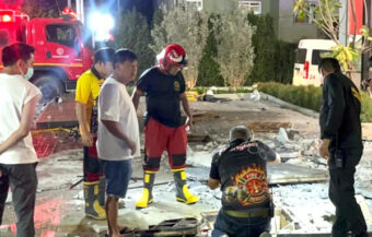Welder killed from gas explosion while working and conditioning manhole covers outside a Chonburi mall