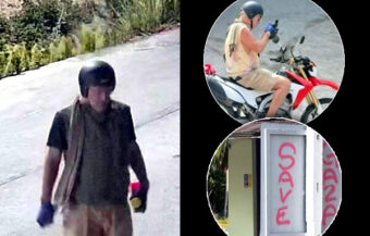 Police on Koh Phangan searching for Mr Spray a political graffiti activist damaging the island’s image