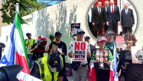 Iranian protesters at US embassy in Bangkok oppose Pakistan talks and want to see the hated regime ousted