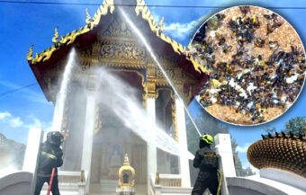 Bee hives destroyed at Nakhon Ratchasima temple on Saturday after 2 terror attacks on locals this week