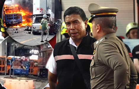 Rail crash in central Bangkok kills eight. Train struck a bus stuck in traffic. Barriers failed to lower