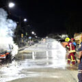 Another EV car fire erupted in the northern province of Phichit as three homes went up in flames nearby