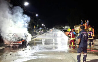 Another EV car fire erupted in the northern province of Phichit as three homes went up in flames nearby