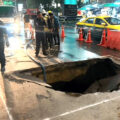 Bangkok engineers scrambled to repair another large sinkhole in the busy Bang Kapi area of the capital
