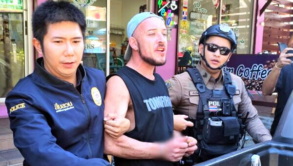 British man’s quest for his stolen passport ends in handcuffs after he threw acid at a woman in Pattaya