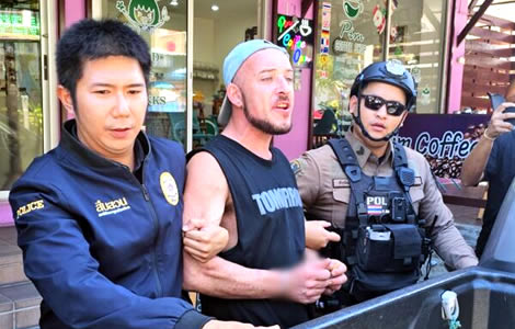 British man's quest for his stolen passport ends in handcuffs after he threw acid at a woman in Pattaya