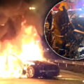 Mystery of two car fiery smash after midnight on Bangkok road. One driver gravely injured, one missing