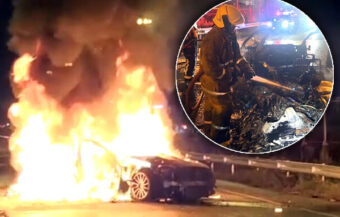 Mystery of two car fiery smash after midnight on Bangkok road. One driver gravely injured, one missing