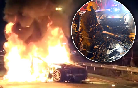 Mystery of two-car fiery smash after midnight on Bangkok road. One driver injured, one missing