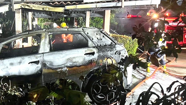 Khon Kaen Police probing a pre dawn blaze caused by a charging EV that burned down a family home