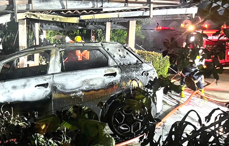Police in Khon Kaen are probing a pre-dawn blaze caused by a charging EV that burned down a family home