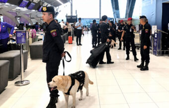 K9 dog teams deployed at Bangkok’s Suvarnabhumi Airport on Tuesday to tighten outbound screening