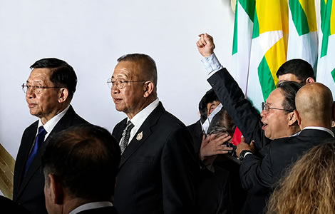 Peoples Party MP stages protest in parliament in the presence of reviled Burmese leader Min Aung Hlaing