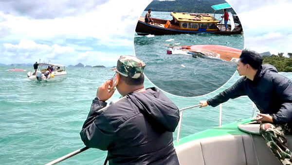 Rescues in rough sea swells off southern Thailand. Krabi longtail boat capsized with 10 Indian tourists
