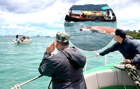 Rescues in rough sea swells off southern Thailand. Krabi longtail boat capsized with 10 Indian tourists