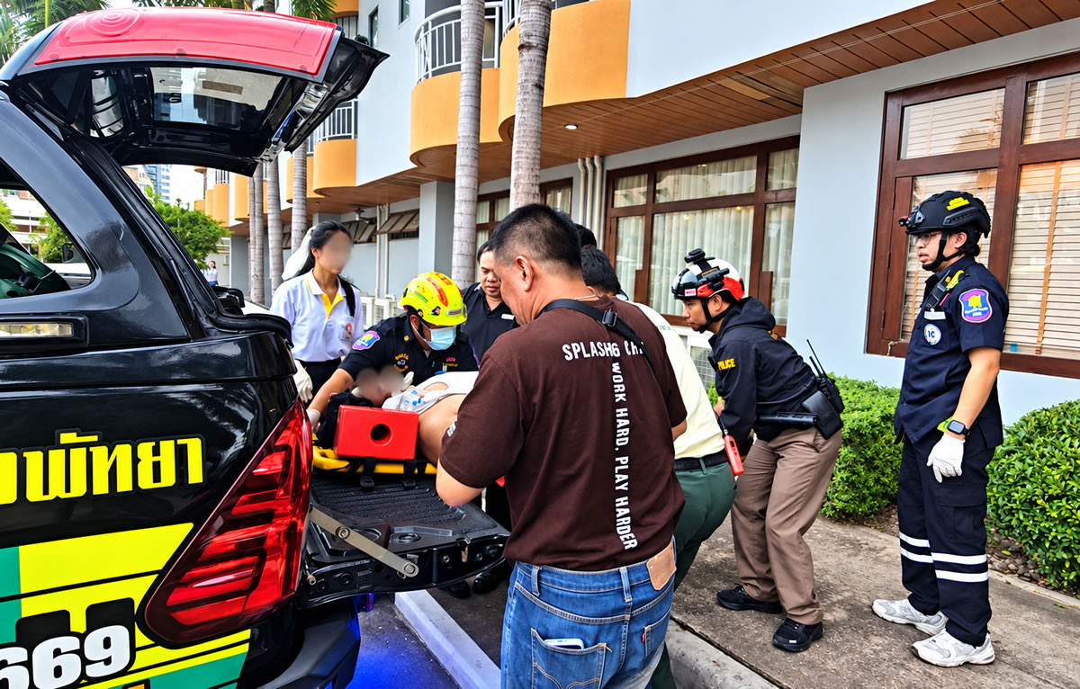 Indian tourist severely injured but coherent after early morning fall last Friday from his Pattaya hotel
