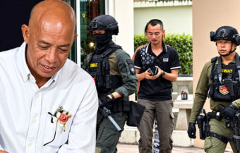 Police officer bursts into tears as he surrenders to police led by son a day after murdering his wife