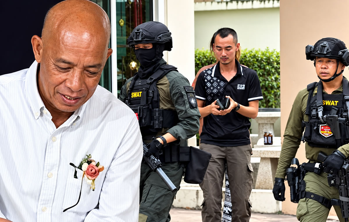Police officer bursts into tears as he surrenders to police led by his son a day after murdering his wife