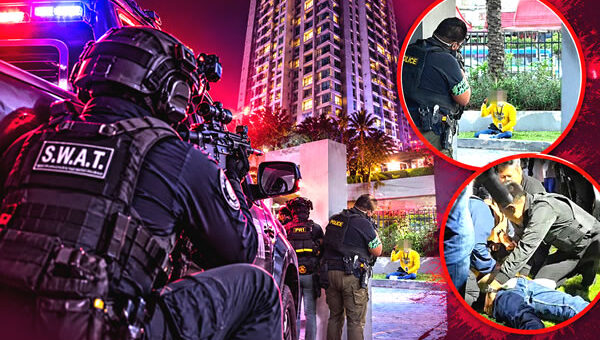 Armed police action in Nonthaburi as man wanted for attempted murder sought to evade an arrest warrant