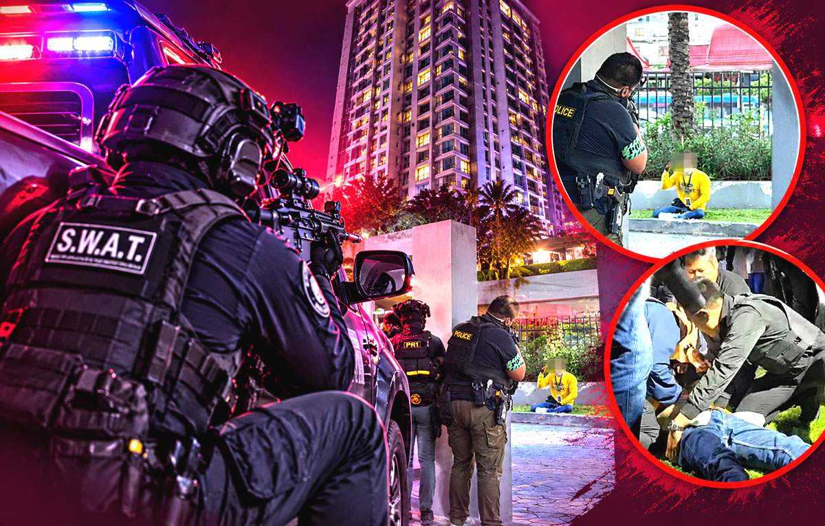 Armed police action in Nonthaburi as man wanted for attempted murder sought to evade an arrest warrant