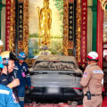 Elderly woman seriously injured after an old man drove EV car at speed into a crowded Bangkok shrine