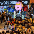 Friday protests by anti IMF World Bank activists continue after overnight camp event in central Bangkok