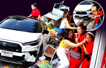 German family members injured in Phuket after app based taxi driver lost control of car looking at GPS
